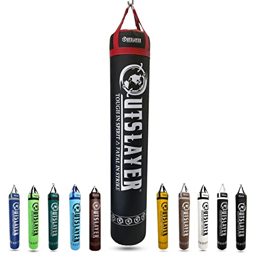 Outslayer Muay Thai Kickboxing Heavy Punching Bag – 6ft 130 lb – Made in USA – for MMA, Boxing & Training - color: Black/Red, size: Without Bottom D-Ring