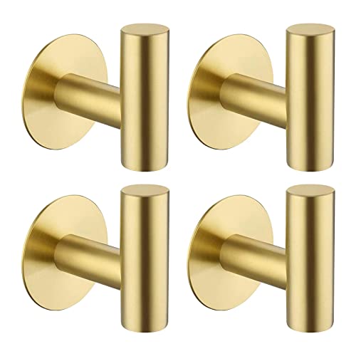Bntuk Adhesive Towel Hooks, Heavy Duty Wall Hooks Stainless Steel Waterproof Shower Towel Hooks - 4 Pack, Gold - color: Gold, size: 4 Pack