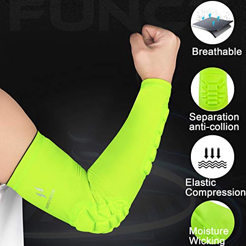 2PCS Padded Elbow Forearm Sleeves Compression Arm Protective Support - color: Green Padded Elbow Forearm, size: Small