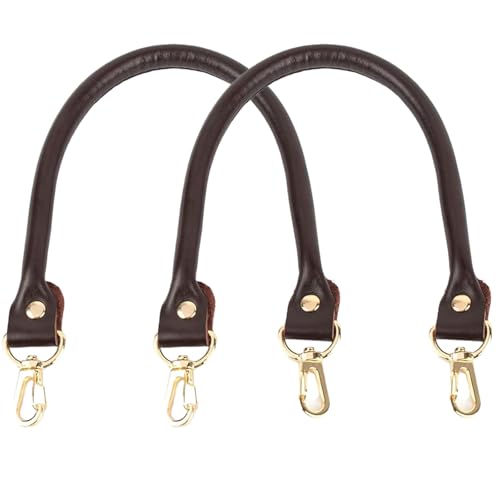 AUEAR, 2 Pack Purse Straps Replacement Leather Handbag Handles Dark Brown with Gold Metal Lobster Buckles - color: Dark Brown