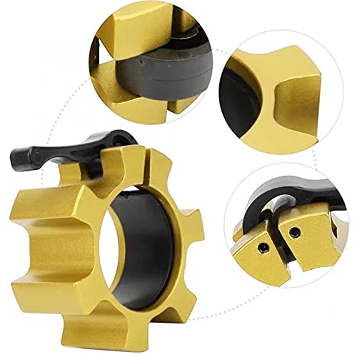 Metal Olympic Barbell Clamps 2inch Heavy Duty Exercise Collars,Weight Clips for 2" Barbell,Quick Release Weight Clamps for Weightlifting, Olympic Lifts Strength Fitness Training 1 Pair - color: Gold