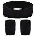 BLMHTWO 3 Pieces of Sweat Band Set, Headbands for Men Kids Sweatbands Including 1 Headband and 2 Wristbands Black Cotton Super Soft and Comfy Sweatband for Tennis Working Out Boxing Gym - color: black