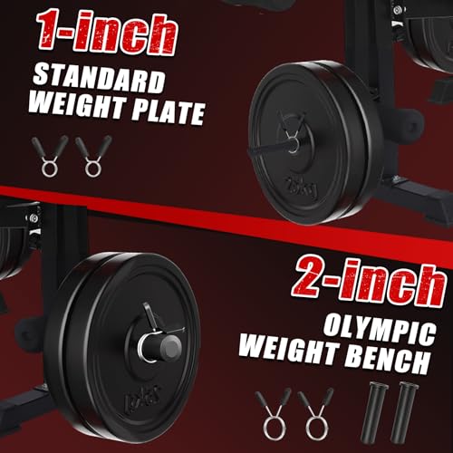 MAIDOMA Foldable 1500LBS Capacity 8 IN 1 Weight Bench Set with Leg Extension/Squat Rack/Preacher Curl, Adjustable Bench Press for Home Gym Full Body Workout (US Stock) - color: Black Red
