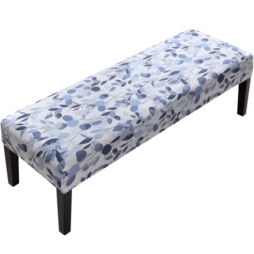 Fuloon Stretch Bench Cover, Anti-Dust Removable Dining Bench Slipcover Washable Seat Cushion Protector for Bedroom, Kitchen, Hotel, Banquet, Grey Blue Flower - color: Flower Grey Blue