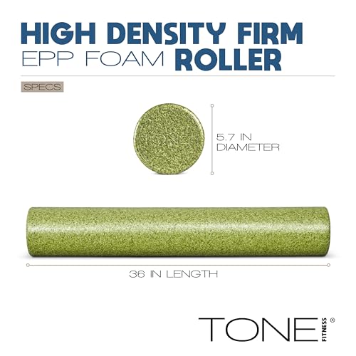 Tone Fitness High Density EPP Foam Exercise Foam Roller for Yoga, Pilates, Stretching, Massage, and Recovery | Multiple Sizes and Colors - color: Blue, size: 36 Inch