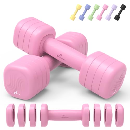 Adjustable Dumbbell Set of 2: Sportneer 4 in 1 Free Weights Dumbbells Set for Women, Hand Weights for Women at Home, Available in 5 lb × 2 and 10 lb × 2 Sets with Soft Rubber Handle for Home Gym Exercise Training - color: Wild Rose, size: 5lb × 2