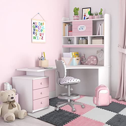 Amylove 72 Pieces Plush Foam Floor Mat Square Interlocking Carpet Tiles with Border 12 x 12 x 0.4 in Fluffy Play Mat Floor Tiles Soft Climbing Area Rugs for Home Playroom(White, Gray, Pink) - color: White, Gray, Pink