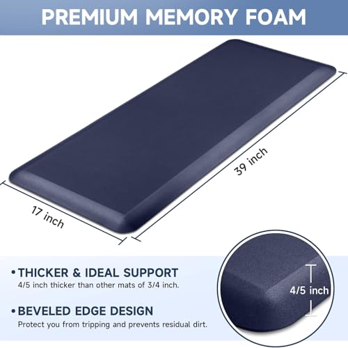 StepRite 4/5 Inch Thick Kitchen Mat Anti Fatigue Mat Kitchen Rugs Kitchen Decor Non-Slip, Stain & Water Resistant, Kitchen Mats Desk Mat for Kitchen, Office, Workshop, Blue, 17'' x 39'' - color: Blue, size: 39"L x 17"W x 0.8"Th