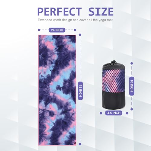 Eunzel 2 Pack Hot Yoga Towel with Grip Dot, Non Slip Yoga Mat Towe Sweat Absorbent Towel for Hot Yoga,Bikram, Pilates and Fitness 72" x 24", Purple & Pink/Green & Purple - color: Pink & Blue/Green & Purple