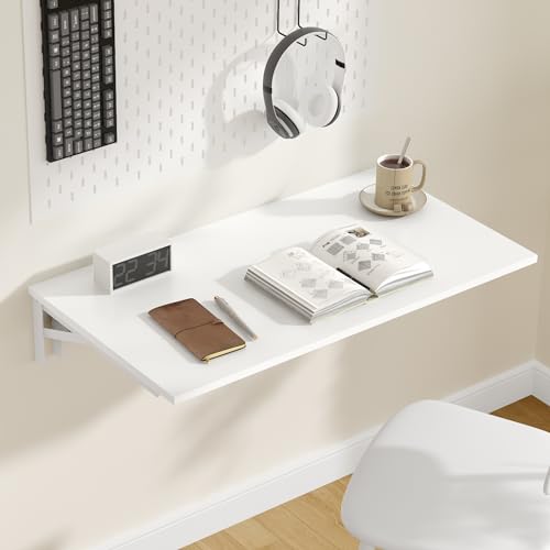 Need Small Fold Down Table Wall Mounted Heavy Duty Small Folding Wall Table Length 30 inches Width 20 inches Perfect Addition to Laundry Room/Home Bar/Kitchen & Dining Room AC15DW(7650) - color: White Desktop & White Folding Shelf Brackets, size: L30" * W