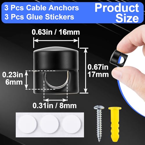 SmallCat 3 Sets Charger Holders for Cords, Matte Black Metal Cord Holder | Adjustable Cable Anchor Clips, Adhesive Cable Management Wire Organizers for Desk, Office, Nightstand - color: Matte Black, size: 3 Sets