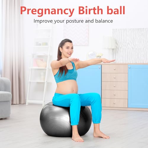 Primasole Exercise Ball for Balance Stability Fitness Workout Yoga Pilates at Home Office & Gym Birthing Ball for Pregnancy, Office Ball Chair - color: Black, size: 65 cm