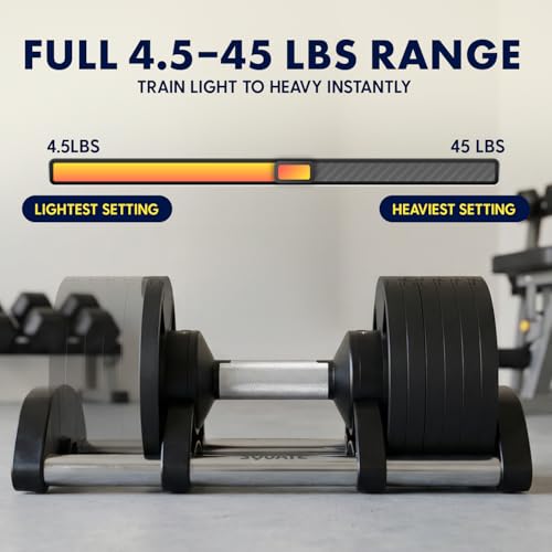 SQUATZ Adjustable Dumbbells with Quick Weight Change, Space-Saving Dumbbell Set with Anti‑Slip Handle, Secure Locking System, Heavy‑Duty Plates & Base for Home Workout and Strength Training - size: 90 LB Total - (45LB Each)