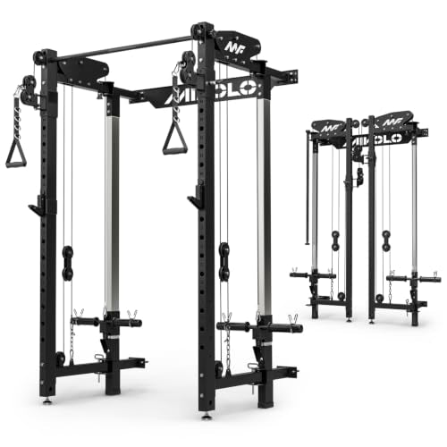Mikolo Folding Squat Rack, Wall Mounted Power Rack with Cable Crossover Machine & LAT Pull Down, Functional Trainer with 5 Adjustable Function Modes, Home Gym Package - color: Black, size: WR00 SlimFold (Rack Only)