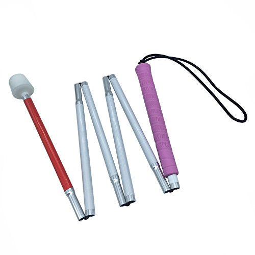 Aluminum Mobility Folding White Cane for Vision Impaired and Blind People (Folds Down 6 Sections) (140cm (55 inch), Pink Handle) - color: Pink Handle, size: 55 Inch (Pack of 1)