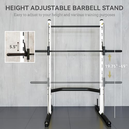 Soozier Squat Rack with Pull-Up Bar, Adjustable Power Rack with Barbell Bar, Multi-Functional Steel Bench Press Rack for Home Gym Strength Training, Black - color: White