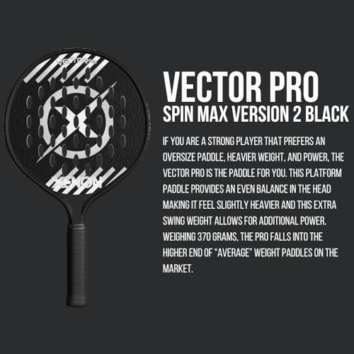 Vector Pro Spin Max Version 2 Platform Tennis Paddle by Xenon Paddle, Oversize Head, Even Balance Point, Medium Firmness Foam Core, Power and Control, 4.25” Grip, Black