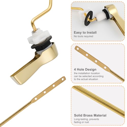 Hibbent Universal Metal Side Mount Toilet Handle Replacement Kit, Brass Toilet Flush Tank Lever with Stainless Steel Flapper Chains for Most Toilets, Shiny Gold - color: Polished Brass, style: Side Mount