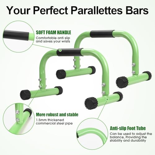 AmazeFan Parallettes Bars, Push Up Bars Strength Training For Handstands, Full Planche & Dips, Calisthenic, Gymnastic, [16.6x10x10in] Push Up Stands Handle for Floor Workouts Calisthenics Equipment - color: Green