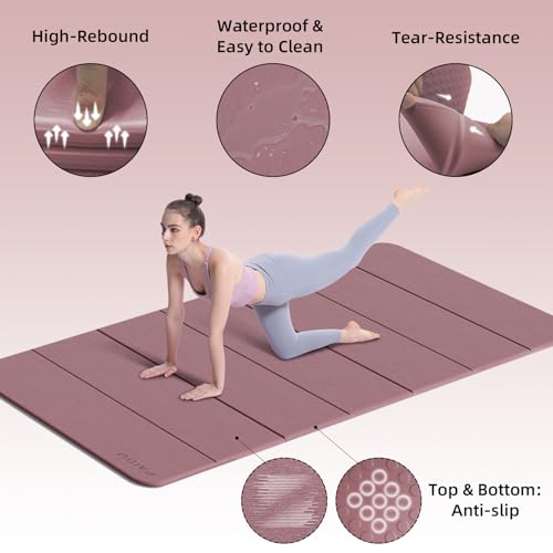 PAIDU Foldable Yoga Mat (10MM) 75‘’x40‘“ Quick Fold，Easy Storage | TPE Non-Slip Design, Ea Extra Long/Wide for Indoor Yoga, Pilates and Outdoor Travel Workouts - color: Deep Pink