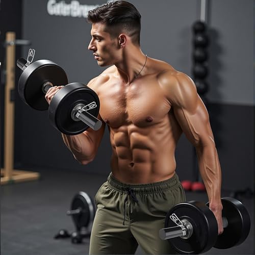 Pair of 16" Olympic Dumbbell Handles for 2-Inch Plates, Loadable Dumbbell Bars with Knurled Rubber Grips for Home Gym Strength Training