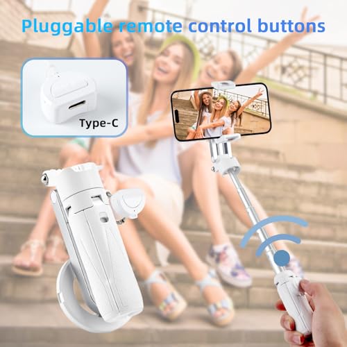 MQOUNY for Magsafe Tripod Stand for iPhone,Portable Pocket Size Selfie Stick with Rechargeable Remote and Metal Ring,Extendable Detachable Cell Phone Tripod Compatible with iPhone/Android (White) - color: White