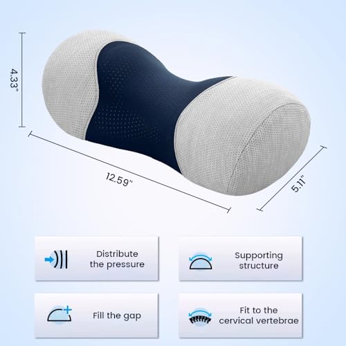 Neck Roll Pillow for Pain Relief, Cervical Memory Foam Pillow with Contour Support and Breathable Case, Portable Neck Stretcher Device for Home, Office, Travel and Relaxation