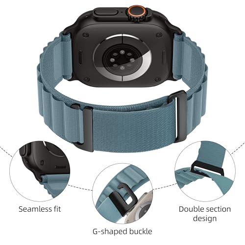 Alpine Nylon Sport Bands Compatible with Apple Watch Ultra Band 49mm 46mm 45mm 44mm 42mm Men Women, Stretch Loop Strap with D-Hook for iWatch Series 10 Ultra SE 9 8 7 6 5 4 3 2 1 (B-Light Blue, 49mm/46mm/45mm/44mm/42mm(Series 3)) - color: B-Light Blue, si