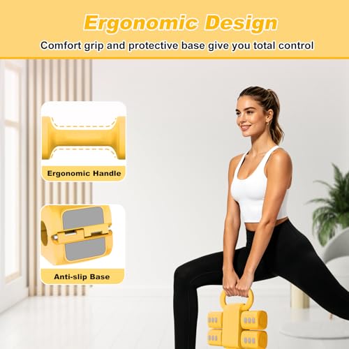 RINREA Adjustable Dumbbell Set, Hand Weight Dumbbells with Kettlebell Shell | ABS, Weight Adjustable, Quick Lock, Kettlebell & Dumbbell in 1 Set, Compact, Space-saving, Women, Home Gym, Office, Traveling - color: Yellow