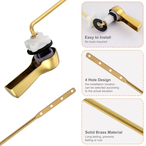 Hibbent Universal Metal Front Mount Toilet Handle Replacement Kit | Brushed Gold Solid Brass Toilet Flush Tank Lever, Stainless Steel Flapper Chains for Most Toilet Tanks - color: Brushed Gold, style: Upgraded Front Mount