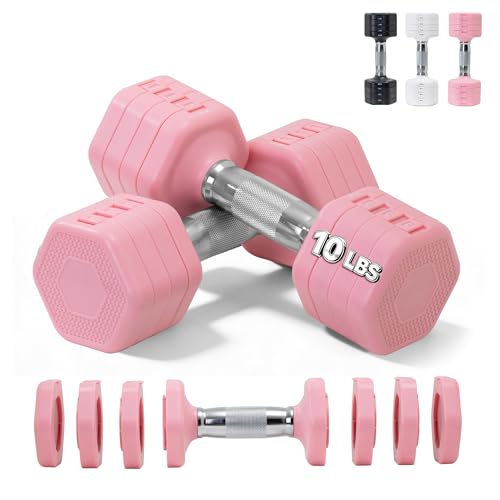Adjustable Dumbbell Set of 2 Total 20 Lbs 4-in-1 Each 4lb 6lb 8lb 10lb 1s-Adjust Dual-Stable Free Weights for Women Men Home Gym Outdoor Workouts - color: Pink [20LBS Total]