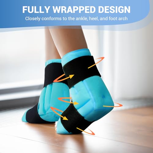 Comfytemp Ankle Foot Ice Pack Wrap for Plantar Fasciitis Relief, Gel Ankles Brace, Sprain, Heel Pain, Swelling, Achilles Tendonitis, Feet Injuries Reusable, Hot Cold Compress, FSA Eligible HSA, 2 Pack - color: Blue 70, size: Large