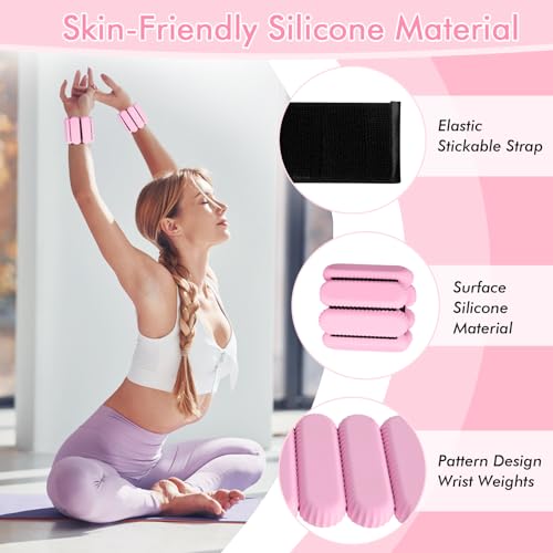 Wrist Ankle Weights for Women, Adjustable Ankle Weights Strength Training Silicone Bracelets Workout Wrist Ankle Weights for Men Women Yoga Running Dance Ankle Arm Leg Weights (2lb) - color: Pink