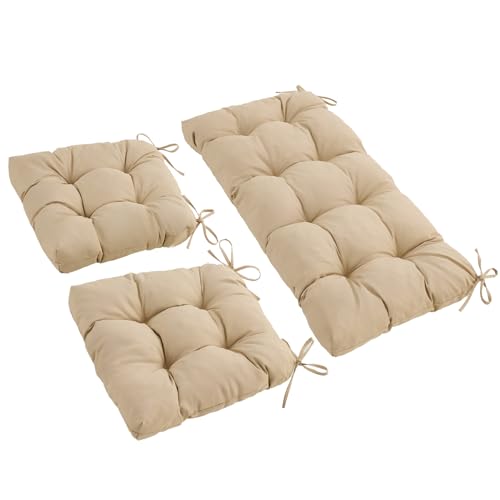 Wicker Chair Cushions of 3 Pieces, Waterproof Cushions for Patio Furniture, Tufted Wicker Outdoor Furniture Cushions, 1 Patio Loveseat Cushion and 2 U-Shaped Cushions, 44"x19"x5", Beige - color: Beige