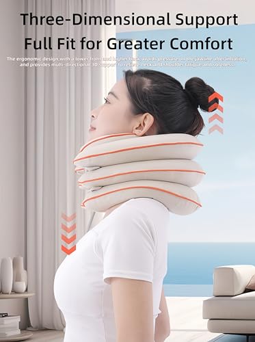 Neck Stretcher with Neck Brace,Adjustable Cervical Traction Device,Inflatable Cervical Traction Device for Neck,Portable and Compressible,Suitable for Office,Travel and Home Use - color: Grey