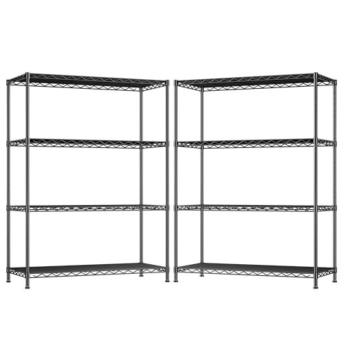 DurayLoly 4- Shelf Metal Shelving Unit Adjustable Storage Shelves Heavy Duty Garage Shelving Steel Wire Shelving for Laundry Bathroom Kitchen Pantry Closet Garage Black, 35.6Wx16Dx54H,2pc - size: Black-35.6"Wx16"Dx54"H（2P）