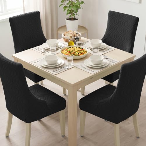 Wingback Dining Chair Covers Stretch Wing Back Side Chair Slipcover Accent Chair Cover Slipcover with Arm Chair Protector Cover for Dining Living Room (Black, 4PCS) - color: Peach- Black, size: 4 PCS