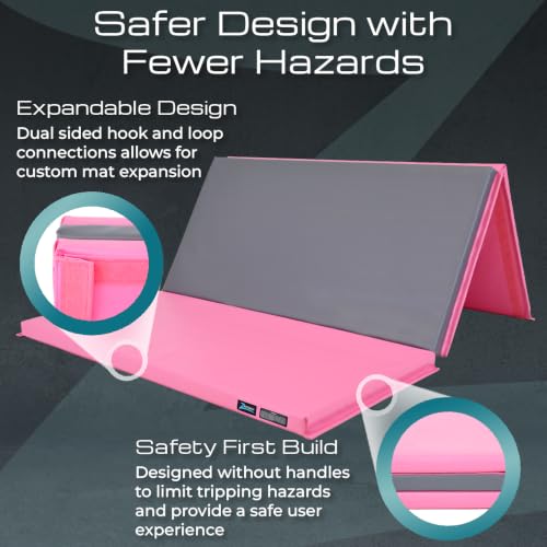 Z Athletic Folding Mat for Gymnastics, Tumbling, Cheerleading, and More, 4 Ft x 6 Ft x 2 In - color: Pink and Grey