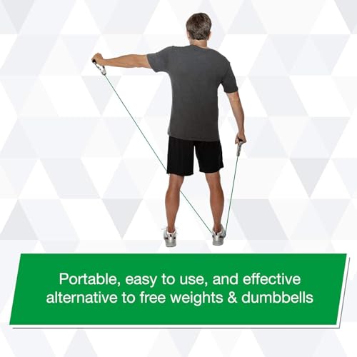 THERABAND Resistance Tubing with Soft Handles, Green, Heavy Level, 48" Latex Stretch Resistance Bands for Exercise, Professional Workout Bands for Upper & Lower Body, Color-Coded Levels - color: Green - Heavy, size: 48 Inch