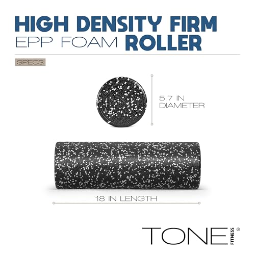 Tone Fitness High Density EPP Foam Exercise Foam Roller for Yoga, Pilates, Stretching, Massage, and Recovery | Multiple Sizes and Colors - color: Black/White Speckled, size: 18 Inch