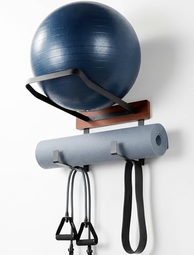 Yoga Ball Holder Wall Mount – Fits Trideer Pilates Exercise Balls | Heavy Duty, Storage Yoga Mat, Resistance Bands, Fits Trideer, Gaiam, ProBody Pilates Exercise Balls, Perfect for Home Gym