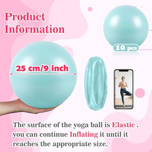 Aoriher 10 Pack 9 Inch Small Pilates Ball Bulk Mini Exercise Ball Portable Non-Slip Workout Yoga Balls with Air Pump for Stability, Barre, Fitness, Balance, Physical &Core, Gym Home Office Use - color: Mint Green
