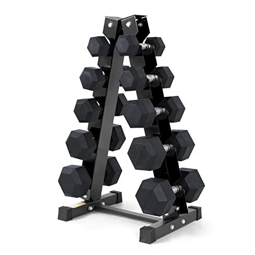 RitFit Rubber Coated Hex Dumbbell Set with Rack, 5-780LB for Home Gym Strength Training, Anti-Slip Knurled Handle, Hexagon Anti-Roll, Heavy-Duty Storage Rack - style: 250LBS Set (10-40LB)