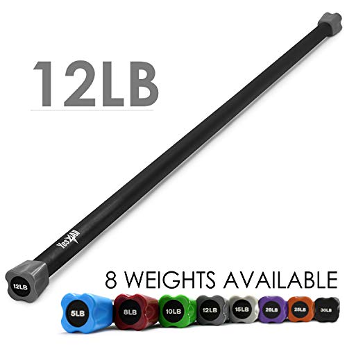 Yes4All Total Body Workout Weighted Bar, Resistance Band Bar, Racks for Strength Training, Exercise Bar for Yoga in Home and Gym - Single/Combo - color: Color-Coded, style: 12lbs Weighted Workout Bar