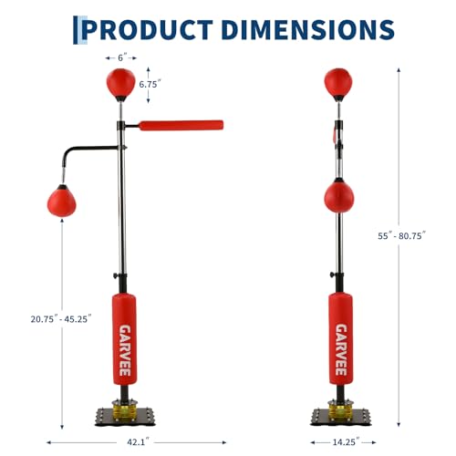 3-in-1 Adjustable Height Boxing Punching Bag Stand, with Speed Ball & Rotating Bar, Suction Base, for Home Gym Training, Red