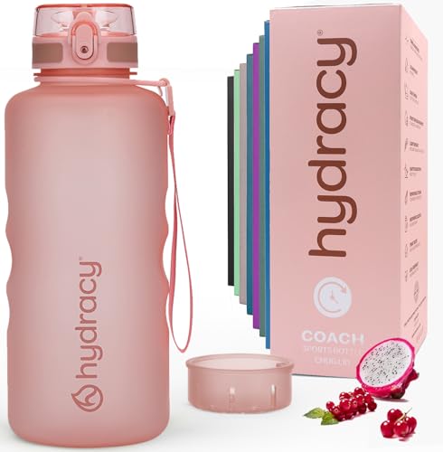 Hydracy Motivational Water Bottle with Time Marker & Fruit Infuser 64 oz | BPA-Free Tritan, Leakproof Flip-Top Lid,No-Sweat Sleeve,Carry Strap,Daily Intake Tracking for Gym,Sports,Outdoors - color: Rose Gold, size: 64 Ounces