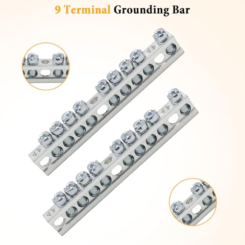Ground Bar Kit for Square D 2 Pack | 9 Terminal Grounding Bar Compatible with Schneider Electric Load Centers - size: 9 Terminal