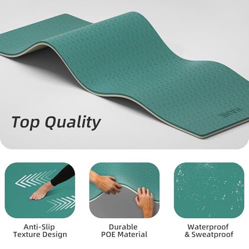 HAHE Wide Yoga Mat 72"x32"x0.4" Thick Pilates Mat with Carrying Strap | Exercise Mats for Home Workout, Wide Non-slip Exercise Mats, Double-Sided POE Fitness Mat for Yoga, Pilates & Travel - color: Cyan+Milk Coffee