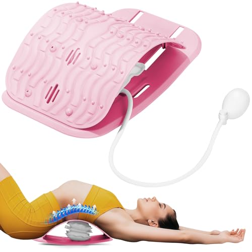 Ergonomic Lumbar Support Board, Lower Back Stretcher Adjustable Air Compression Mat Spinal Decompression Device, Back Stretcher for Lower Back Pain Relief,Ideal for Adults at Home or Work(pink) - color: pink