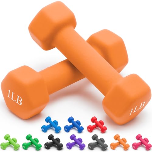 Portzon Weights Dumbbells 10 Colors Options Compatible with Set of 2 Neoprene Dumbbells Set,1-15 LB, Anti-Slip, Anti-roll, Hex Shape - size: 01-Pound,Pair